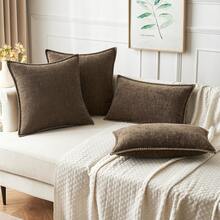 1 pieza Funda de almohada de chenilla suave y cómoda de doble cara con bordes cosidos (no incluye relleno de almohada), funda de almohada de terciopelo estilo granja para primavera/verano, funda de almohada decorativa cuadrada, adecuada para sofá y cama - Café integral - Ver 6