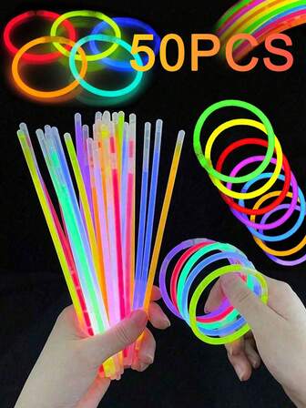 50 Multi-Color 8-Inch Lamps And Decorations With Lighting Function, Which Can Continuously Emit Light For 10 To 12 Hours In Dark Environments. They Can Be Used To Make Bracelets, Necklaces, Etc.