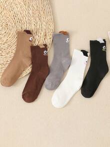 paquete de 1/2/3/5 pares de calcetines tipo barco con diseños de caras de animales de dibujos animados - Diseños adorables con orejas esponjosas y patrones de monstruos lindos. Calcetines tipo barco para mujeres y niñas en colores blanco, negro, gris y marrón, perfectos para usar en casa, de viaje o como regalo de Navidad para mujeres