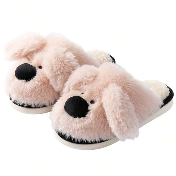 Nuevas pantuflas térmicas con orejas de perro de dibujos animados para mujeres, pantuflas acogedoras de felpa para el hogar de pareja