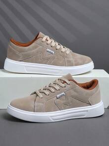 2025 New Men's Sports Shoes Men's Fashion Handsome Casual Shoes Lace Up Men's Shoes Skateboarding Shoes Men's Sneakers Personalized Street Men's Shoes - Khaki - View 2