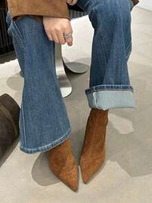 2025 Autumn/Winter New European & American Pointed Toe High Heel Ankle Boots, Slim Fit Patchwork Ankle Boots, Retro Brown Ankle Boots, Kitten Heels - Brown - View 3