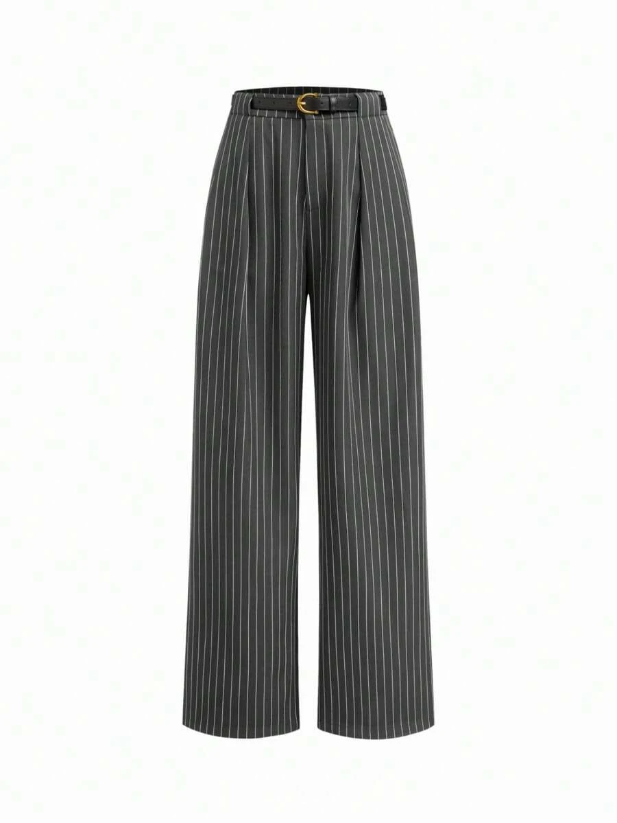 Mid-Rise Solid Color Elegant Straight-Leg Pants With Belt - Multicolor - View 1