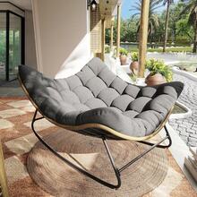VONZOY - Mecedora para exteriores, silla Papasan para interiores, mecedora de huevo de gran tamaño con cojín grueso, silla de mimbre de ratán para recámara, sala de estar, patio, jardín, porche (gris - Gris Oscuro - Ver 2