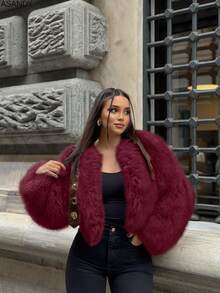 Women's Round Neck Loose Short Faux Fur Fashion Casual Jacket