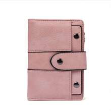 Nueva cartera retro con acabado mate para mujeres y estudiantes, con pliegue triple y hebilla con remaches, estuche de regalo. Suministros escolares de color rosa intenso, regalos para maestros, de vuelta a la escuela para mujeres, cartera, monedero, cartera pequeña