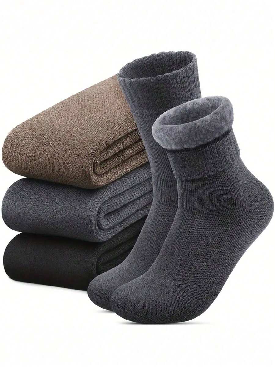 1/3 Pairs Men's Thermal Lined Socks, Thick Soft Comfortable Sock For Cold Weather, Winter Hiking Boots, Black, Cozy Socks