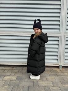 DAZY Young Girls Hooded Jacket, Solid Color - Black - View 2