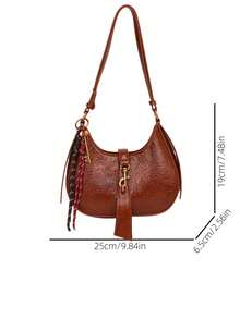 Geantă mică texturată la modă pentru femei, geantă de umăr cu mâner superior vintage nouă de toamnă/iarnă, geantă versatilă în formă de semilună cu pandantiv