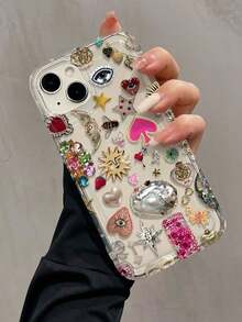 1pc Rhinestone Eyes 2D Pattern Painted Transparent Airbag Shockproof TPU Phone Case Compatible With Apple & Series Waterproof Anti-Fall Scratch Resistant - Style 1 (1 Piece) - View 2