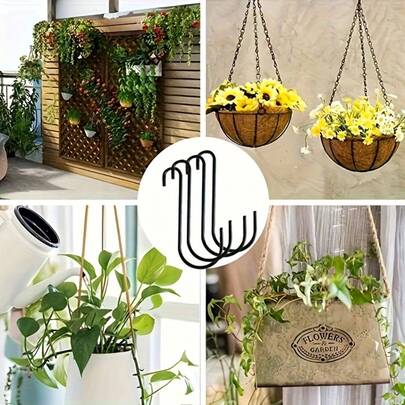4 ganchos en forma de S de uso pesado de color negro - Ganchos de metal de fácil instalación para utensilios de cocina, ollas, ropa, bolsas, toallas y plantas