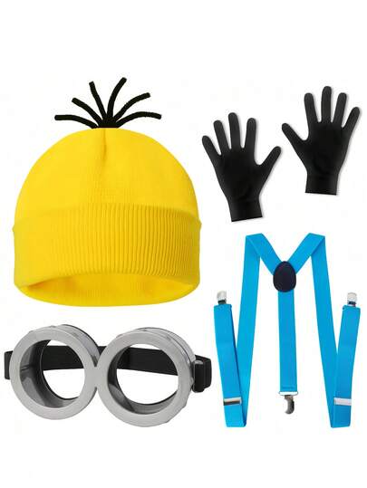 3 件套万圣节成人配饰套装，复古护目镜、黄色无檐小帽、手套，适合男女蒸汽朋克角色扮演派对套装