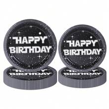 10pcs/20pcs/40pcs/50pcs,Disposable Paper Plates For Starry Sky Themed Birthday Party Decorations, Black Galaxy Spaceship 7-Inch And 9-Inch Paper Plates, Starry Sky Themed Birthday Party Supplies & Gifts - Multicolor - View 1