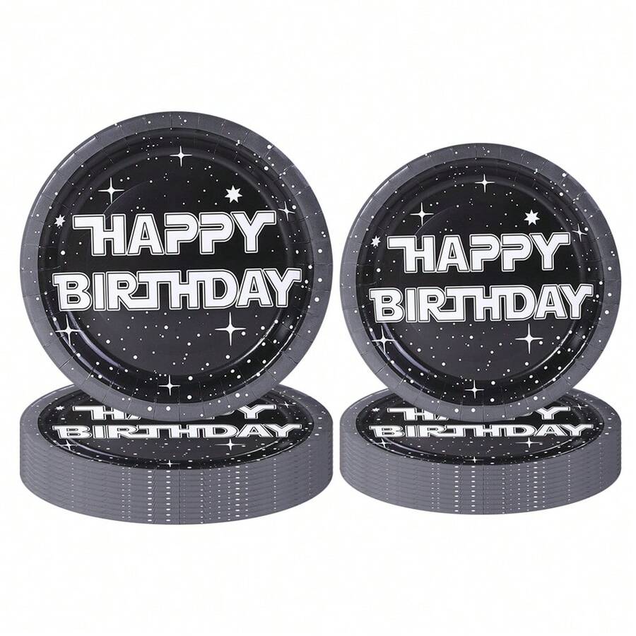 10pcs/20pcs/40pcs/50pcs,Disposable Paper Plates For Starry Sky Themed Birthday Party Decorations, Black Galaxy Spaceship 7-Inch And 9-Inch Paper Plates, Starry Sky Themed Birthday Party Supplies & Gifts - Multicolor - View 1