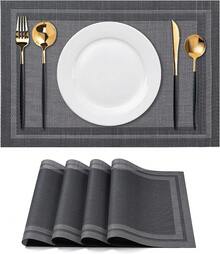 Washable Vinyl Placemats Set Of 4 For Indoor/Outdoor Use - H-simple Style-black - View 1
