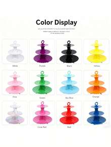 1Pc 3 Tier Solid Color Cupcake Display Stand, Food Display Rack, Dessert Rack,Kitchen Dining Table Decor,Party Desktop Decor,Birthday Party Supplies,Party Favors,Perfect For Rustic Weddings,Bridal Shower,Birthdays, Ceremony,Holidays, Picnics - Multicolor - View 8