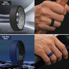 Egnaro Men's Silicone Rings, 7.5mm Wide 2.5mm Thick Rubber Bands For Him, Ergonomic Beveled Edge Two Tone Waterproof Workout Accessories{Inchcolor_nameinch:InchSETB3-Black/LightGrayinch,Inchsize_nameinch:InchDarkBlue/Blackinch} - SETB3-Đen/Xám nhạt - Xem 5