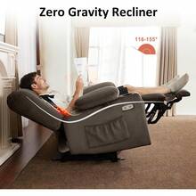 MCombo - Silla reclinable de gravedad cero con masaje de calor y vibración, silla reclinable con puertos USB y tipo C, portavasos para sala de estar, tela 6079 (café oscuro medio 21.2 pulgadas de - 1 - Ver 8