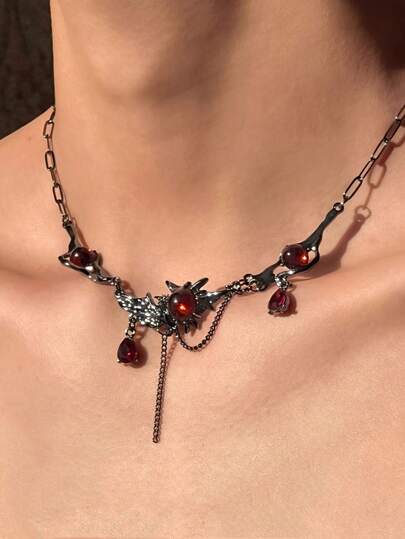 1 件哥特式红色水滴吊坠项链，Y2K 简约女士珠宝，适合日常、节日、派对佩戴，送给朋友的生日礼物