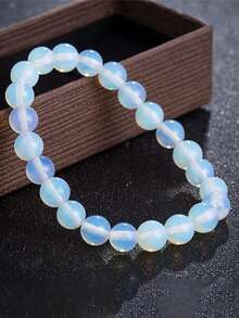 YAUKIA Pulseras de cuentas de piedra de ópalo blanco para mujeres y hombres, pulsera elástica hecha a mano con círculo simple, joyería de curación Reiki, regalo a distancia