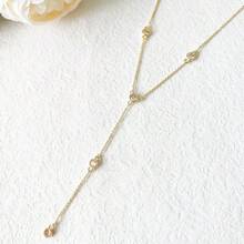 Luxval Lariat Gold Necklace For Women, Dainty Long Necklace 14k Gold Plated/Silver Y-Shaped Pendant Necklaces  Beaded Chain Drop Necklaces Jewelry For Women Gifts{"Color_name":"Gold-FiveCZ"} - 金五CZ - 查看 8