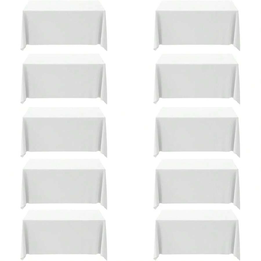 White Table Cloth,10 Pack 90 * 132inch Stain And Wrinkle Resistant Polyester White Table Cloth Rectangle,Decorative Fabric Table Cover For Party,Wedding,Kitchen,Dinning - 多色776 - 查看 1