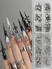 2 Stück 1-1,2 mm Spiralbohrer, 2 Stück konische Diamant-Spiralbohrer, 60 Stück Nagelkunststuds (geeignet für Aufklebe-Nägel, Schmuckherstellung mit Bohrung), Mini-Handbohrer, Lochstanze, Werkzeug-Zubehör, geeignet für Heim-Nagelstudio - 30 Stück/Box 3D Metall Punk Nail Art Dekorationen, Y2K Nagelbedarf, Nagelsteine, geeignet für Nägel, Lippen-Ringe, Nasenringe (4/3/2/1 Stück) - Verschiedenfarbig - Übersicht 4