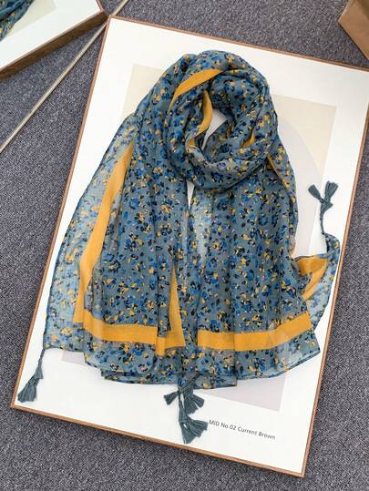 1pc Vintage Floral Tassel Scarf