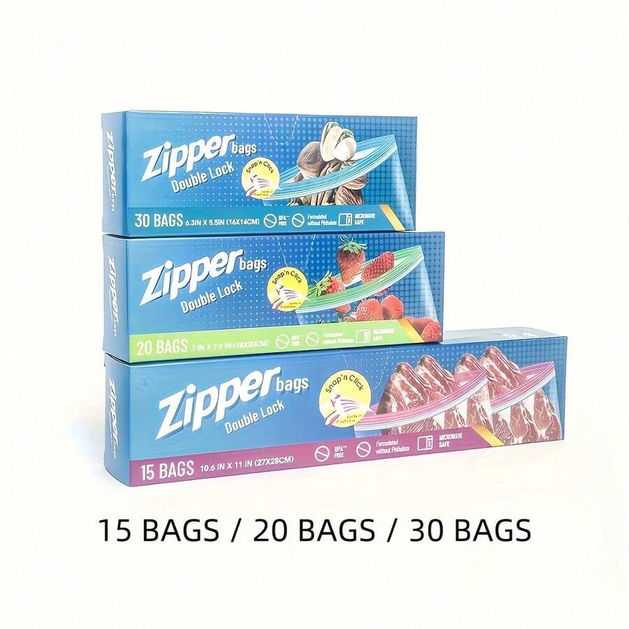 15/20/30pcs Small/Medium/Large Sandwich Bags With Double Lock Seal - Thick, Refrigerator Freezer Bags For Food Storage & Freshness, Reusable Zipper Bags For Easy Sealing, Multi-Purpose Kitchen Organization Essentials, Sandwich Bags - Large (15 Pieces) - View 1
