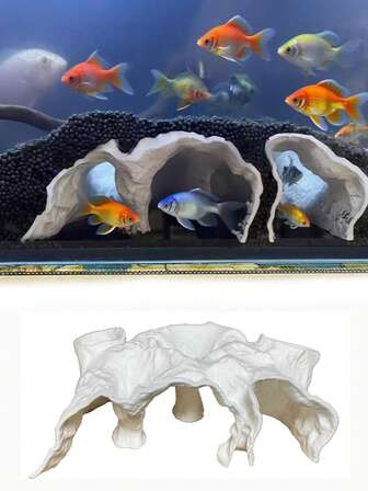 3D 打印水族箱装饰 - 水下宫殿设计鱼类藏身处，天然岩洞庇护所，适合小鱼、虾和斗鱼 - 兼容淡水/咸水水箱（37.85-113.56 升） - 增强栖息地和景观，非常适合中小型水族馆 - 具有精细纹理设计、水生隐蔽处、艺术景观、手工制作风格、虾藏身处，斗鱼主人必备