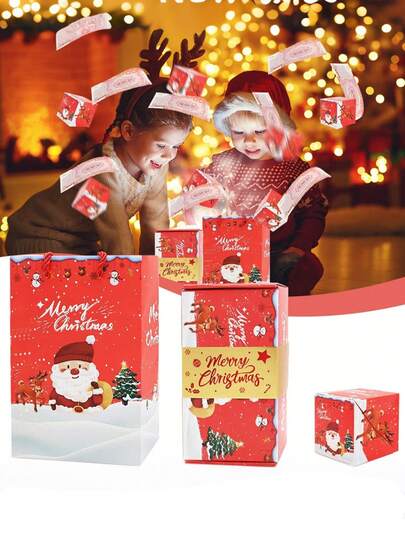 8 szt./1 zestaw – Czerwone pudełko kopertowe z niespodzianką świąteczną, pudełka pop-up, idealne na urodziny, rocznice, zaręczyny – świąteczne pudełko prezentowe, niespodzianka na imprezę świąteczną, luksusowe czerwone pudełko kopertowe z eksplozją gotówki