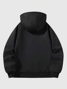 Men's Thick Fleece Hooded Cardigan Sweatshirt, Autumn And Winter Jacket, Fashionable And Casual Warm Hooded Sweatshirt, Lamb Fleece Coat - Black - View 2