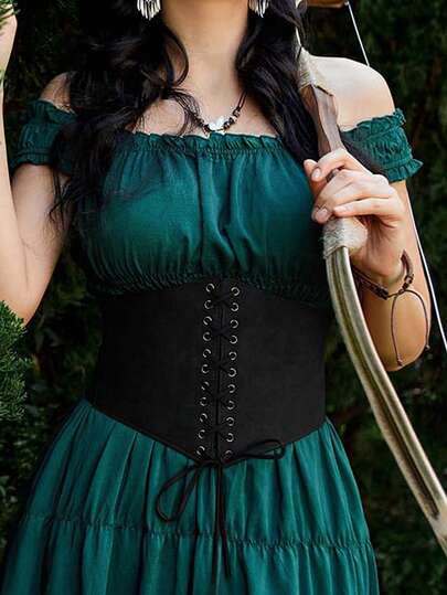 1 قطعة حزام خصر واسع قابل للتعديل بسحاب للنساء، بطراز الشارع الأسود على طراز عصر النهضة، مناسب لحفلات الهالوين أو الارتداء اليومي