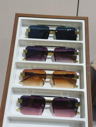 4pcs Unframed Square Sunglasses, Versatile For Men, Suitable For Daily, Beach, Fishing, Cycling, Party, Casual, Retro Street Style, Unisex Fashion