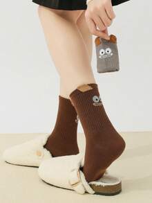 paquete de 1/2/3/5 pares de calcetines tipo barco con diseños de caras de animales de dibujos animados - Diseños adorables con orejas esponjosas y patrones de monstruos lindos. Calcetines tipo barco para mujeres y niñas en colores blanco, negro, gris y marrón, perfectos para usar en casa, de viaje o como regalo de Navidad para mujeres