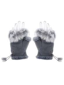 1 双仿兔毛半指手套女士冬季保暖手套保暖内衬手指手套 - 彩色 - 查看 19