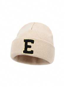 1pc Kids A-Z 26 Letter Print Knit Beanie Hat, Soft Warm Autumn Winter Headwear For Baby Teen Girls Daily Use Birthday Gift - Beige - View 6