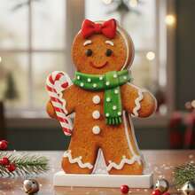 Christmas Gingerbread Man Figurines With Candy Cute Shelf Ornament Table Decor For Home Holiday Decoration - Orange - View 3