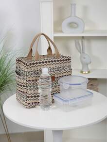 新款大容量加厚帆布手提包，铝箔保温层午餐盒包，便当包，拉链半开合，多口袋户外妈妈收纳包，午餐包，保温午餐包，保冷午餐包，男女通用旅行必备 - 卡其色 - 查看 9