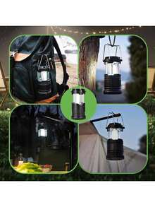 1 buah Lampu LED Bertenaga Baterai, Lampu Portabel Bertenaga Baterai untuk Bertahan Hidup, Lampu Kemah, Cocok untuk Badai, Keadaan Darurat, Angin Topan, Pemadaman Listrik, Lampu Luar Ruangan yang Dapat Dilipat - 1 bungkus hitam - View 3