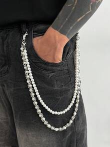 1pc New Vintage Design Fashion Men's Jeans Chain, Punk Hip Hop Waist Chain, Double Chain Design Stylish & Practical, Detachable For Various Pants