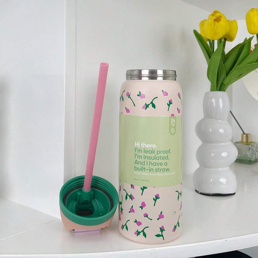 32OZ New Insulated Stainless Steel Water Bottle With Straw For Sports, Travel, And School Sports Water Bottle - Tea Time-32oz - View 1