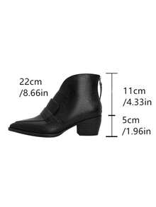 Qiluyuan Women's Fashion Ankle Boots, Short Boots For Autumn/Winter, New Western Style French Slim Pointed Toe High Heel Shoes, Chunky Heel, Zipper Back, Elegant Office Work Casual Date Booties