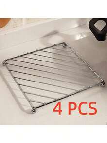 4 Stainless Steel Four-Legged Stands, Kitchen Accessories, Heat-Resistant Kitchen Table Pads, Coasters, Stainless Steel Heat Insulation Pads, Desktop Anti-Scalding Protection, Suitable, Restaurant, Kitchen, Baking - Multicolor - View 10