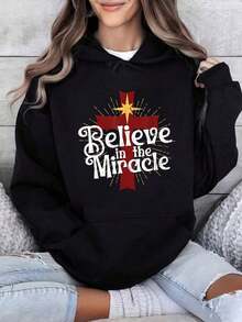 Credere nel miracolo, felpa con cappuccio religiosa cristiana per Natale - nero - Visualizzare 5