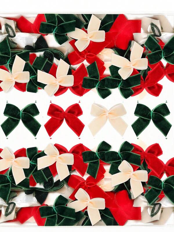 120 Pcs Tiny Mini Christmas Bows For Crafts Xmas Twist Tie Bows Ribbon Bowknot Christmas DIY Craft Sewing Scrapbooking Gift Wrapping, Scrapbooking, Wreaths, Stockings (Bulk Pack, No Feat, Green, Cream,1 Inch)