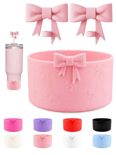 3pcs Pink Straw Caps, Suitable For 40oz Cup Accessories (2 Straw Caps + 1 Bottom Protective Cover), Convenient Tie-Dye Straw Caps For Daily Use, Reusable Silicone Material Anti-Splash Anti-Dust Cute Cartoon Straw Dust Caps, Available In Pink, Blue, Purple, Yellow, Green, Black, White