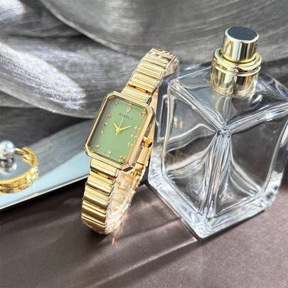 1pc Women's Fashionable Rivet Minimalist Luxury Quartz Wrist Watch, Korean Style, Square Dial