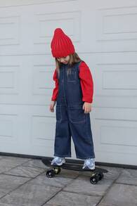 DAZY 女童圆领无袖牛仔背带裤和连体裤，秋季服装 - 深色水洗藍 - 查看 4