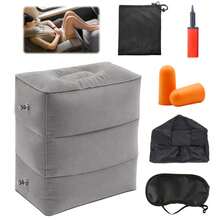 Almohada Hinchable Para Reposapiés Viaje Cama Avión Inflable 7pcs Almohada reposapiés inflable de viaje ajustable en altura 3 capas Cama infantil para avión Coche Autobús Viaje Azul marino - Gris - Ver 1